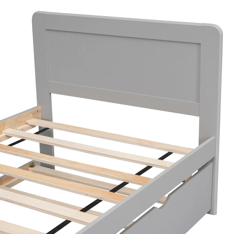 Contemporary Twin Platform Bed Frame with Trundle - Durable Rubberwood, Plywood, MDF Construction