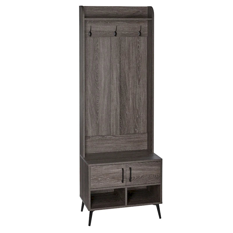 RiverRidge Woodbury Hall Tree with Entryway Bench, Shoe Storage, Coat Hooks &amp; Cubby Storage - Weathered Woodgrain