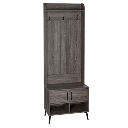RiverRidge Woodbury Hall Tree with Entryway Bench, Shoe Storage, Coat Hooks &amp; Cubby Storage - Weathered Woodgrain