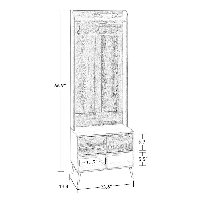 RiverRidge Woodbury Hall Tree with Entryway Bench, Shoe Storage, Coat Hooks &amp; Cubby Storage - Weathered Woodgrain