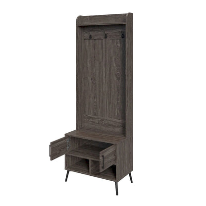 RiverRidge Woodbury Hall Tree with Entryway Bench, Shoe Storage, Coat Hooks &amp; Cubby Storage - Weathered Woodgrain