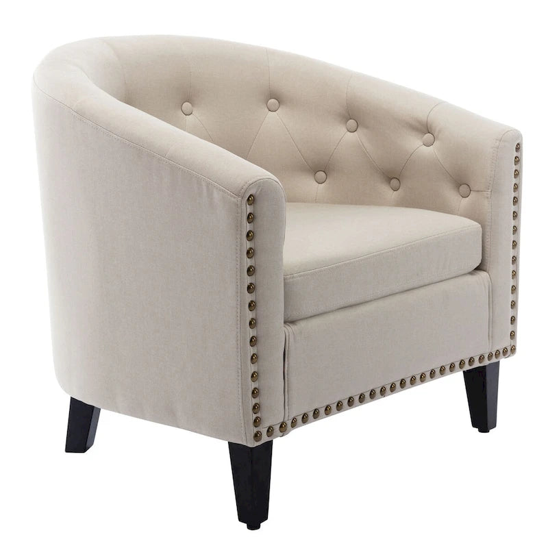 PU Leather Tufted Barrel ChairTub Chair for Living Room Bedroom Club Chairs