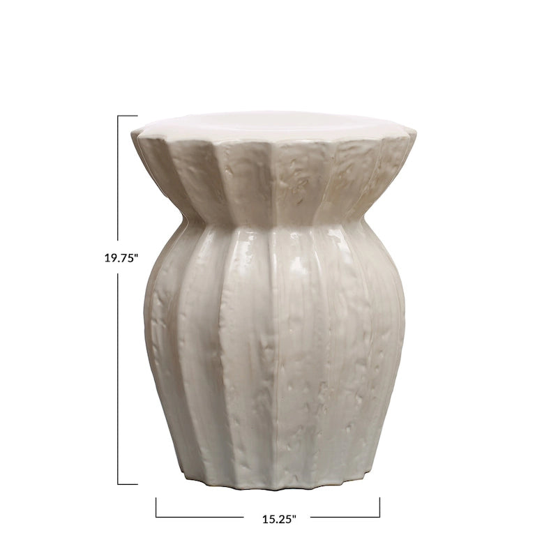 Elegant Carved Stoneware Stool - 15.3L x 15.3W x 19.8H