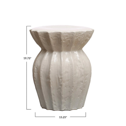 Elegant Carved Stoneware Stool - 15.3L x 15.3W x 19.8H