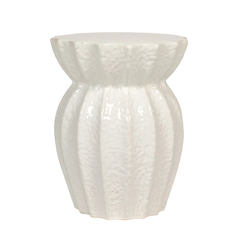 Elegant Carved Stoneware Stool - 15.3L x 15.3W x 19.8H