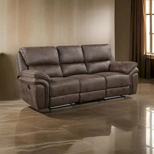 Tony 90 Inch Double Manual Recliner Sofa, Brown Microfiber, Solid Wood