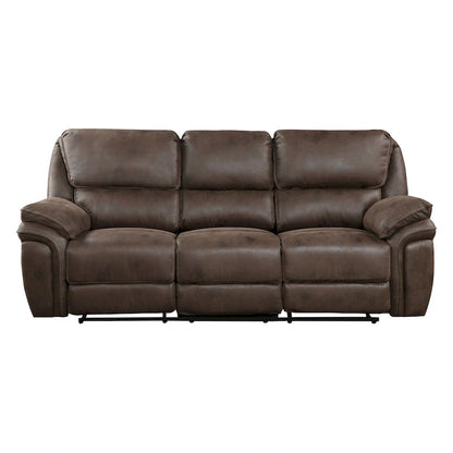 Tony 90 Inch Double Manual Recliner Sofa, Brown Microfiber, Solid Wood