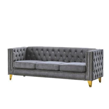 Velvet Sofa for Living Room,Buttons Tufted Square Arm Couch, Modern Couch Upholstered Button and Metal Legs