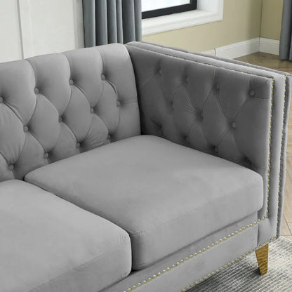 Velvet Sofa for Living Room,Buttons Tufted Square Arm Couch, Modern Couch Upholstered Button and Metal Legs