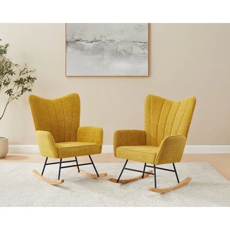 VANOMi 26.77 Wide Boucle Upholstered Nursery Rocking Chair with Wood Legs (Set of 2)