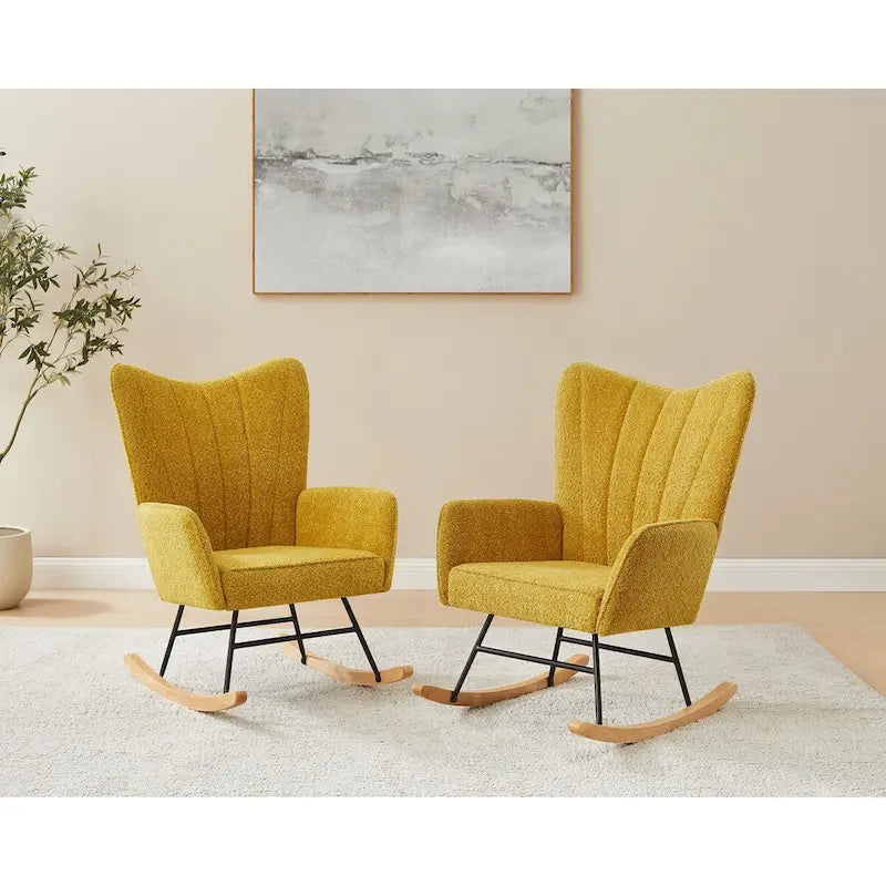 VANOMi 26.77 Wide Boucle Upholstered Nursery Rocking Chair with Wood Legs (Set of 2)