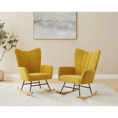 VANOMi 26.77 Wide Boucle Upholstered Nursery Rocking Chair with Wood Legs (Set of 2)