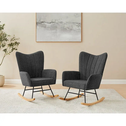 VANOMi 26.77 Wide Boucle Upholstered Nursery Rocking Chair with Wood Legs (Set of 2)