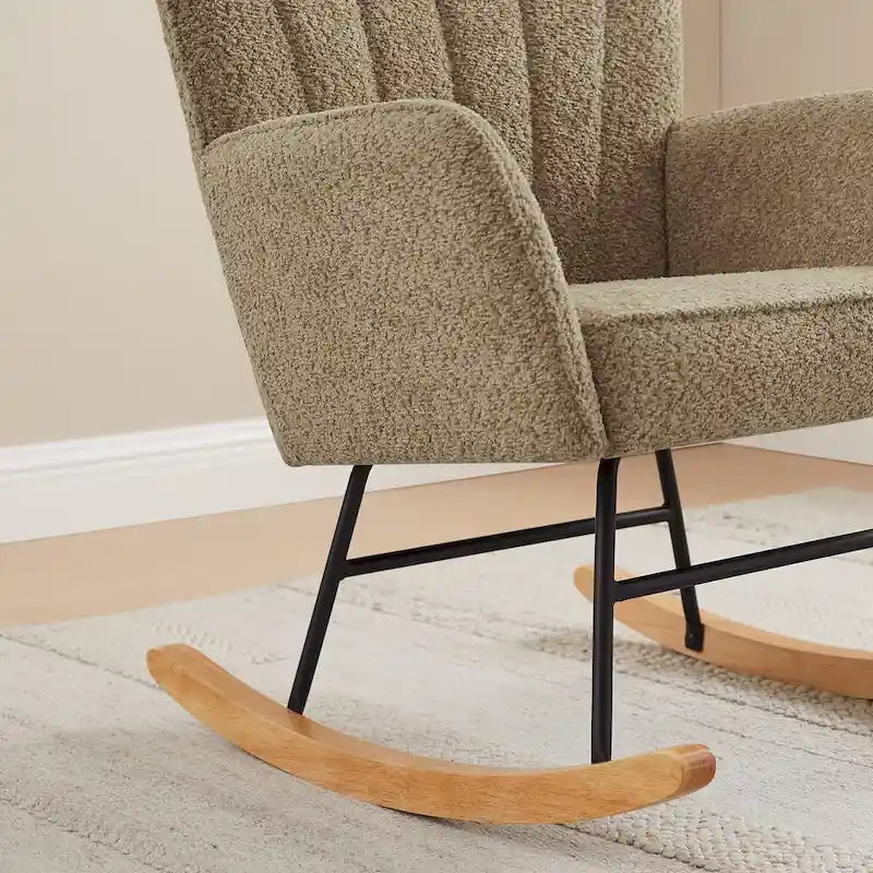 VANOMi 26.77 Wide Boucle Upholstered Nursery Rocking Chair with Wood Legs (Set of 2)