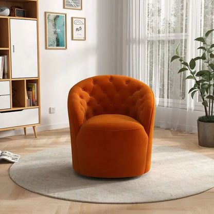 SEYNAR Modern Velvet Upholstered 360 Degree Swivel Barrel Chair with Button Tufted Back