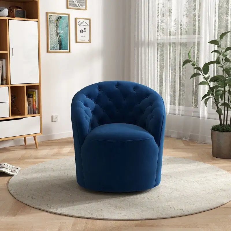 SEYNAR Modern Velvet Upholstered 360 Degree Swivel Barrel Chair with Button Tufted Back