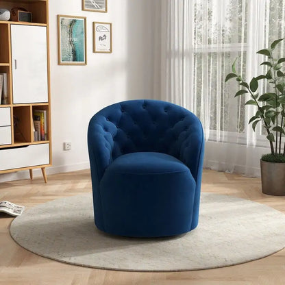 SEYNAR Modern Velvet Upholstered 360 Degree Swivel Barrel Chair with Button Tufted Back