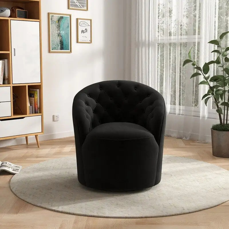 SEYNAR Modern Velvet Upholstered 360 Degree Swivel Barrel Chair with Button Tufted Back
