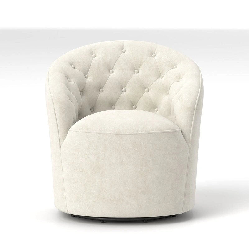 SEYNAR Modern Velvet Upholstered 360 Degree Swivel Barrel Chair with Button Tufted Back