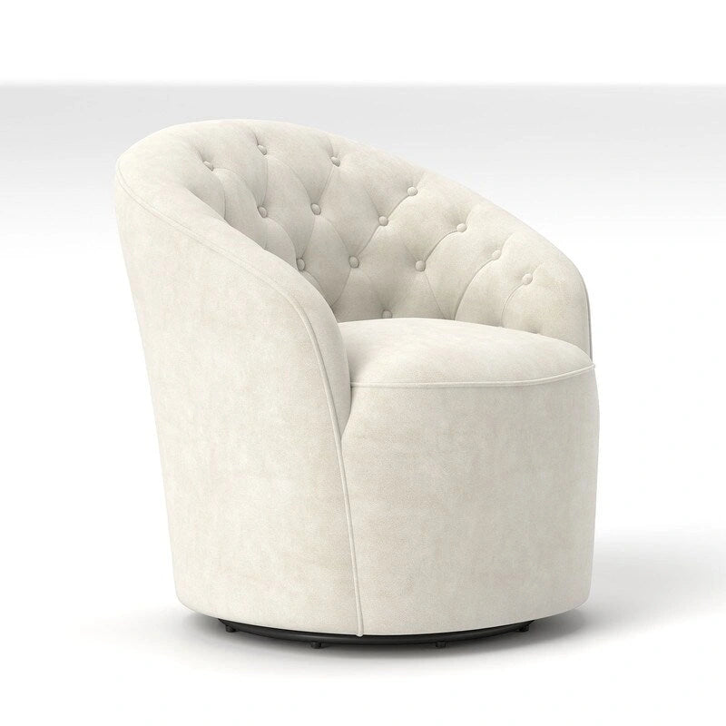 SEYNAR Modern Velvet Upholstered 360 Degree Swivel Barrel Chair with Button Tufted Back