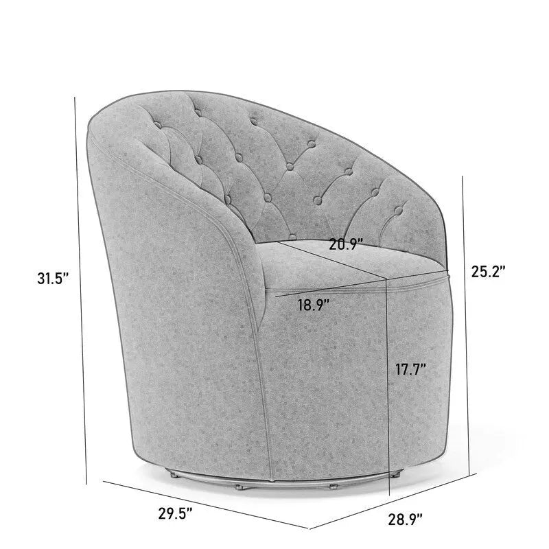 SEYNAR Modern Velvet Upholstered 360 Degree Swivel Barrel Chair with Button Tufted Back
