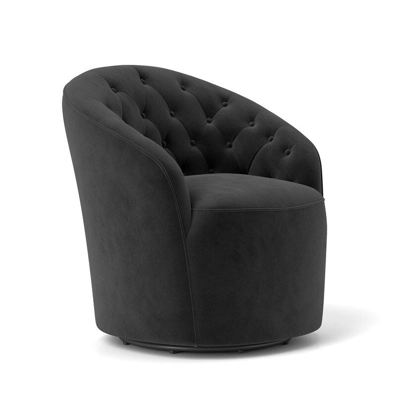 SEYNAR Modern Velvet Upholstered 360 Degree Swivel Barrel Chair with Button Tufted Back