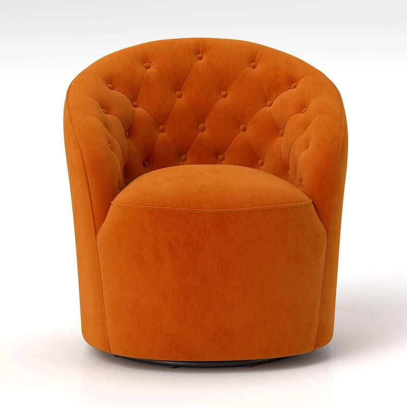 SEYNAR Modern Velvet Upholstered 360 Degree Swivel Barrel Chair with Button Tufted Back