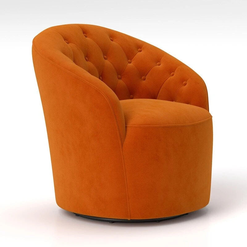 SEYNAR Modern Velvet Upholstered 360 Degree Swivel Barrel Chair with Button Tufted Back