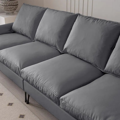 Modern 104.5 L-Shaped Sofa with Technical Leather Upholstery and Convertible Ottoman, Dark Gray