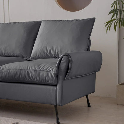 Modern 104.5 L-Shaped Sofa with Technical Leather Upholstery and Convertible Ottoman, Dark Gray
