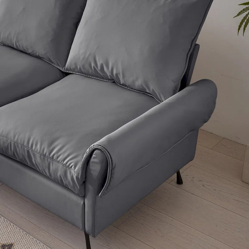 Modern 104.5 L-Shaped Sofa with Technical Leather Upholstery and Convertible Ottoman, Dark Gray