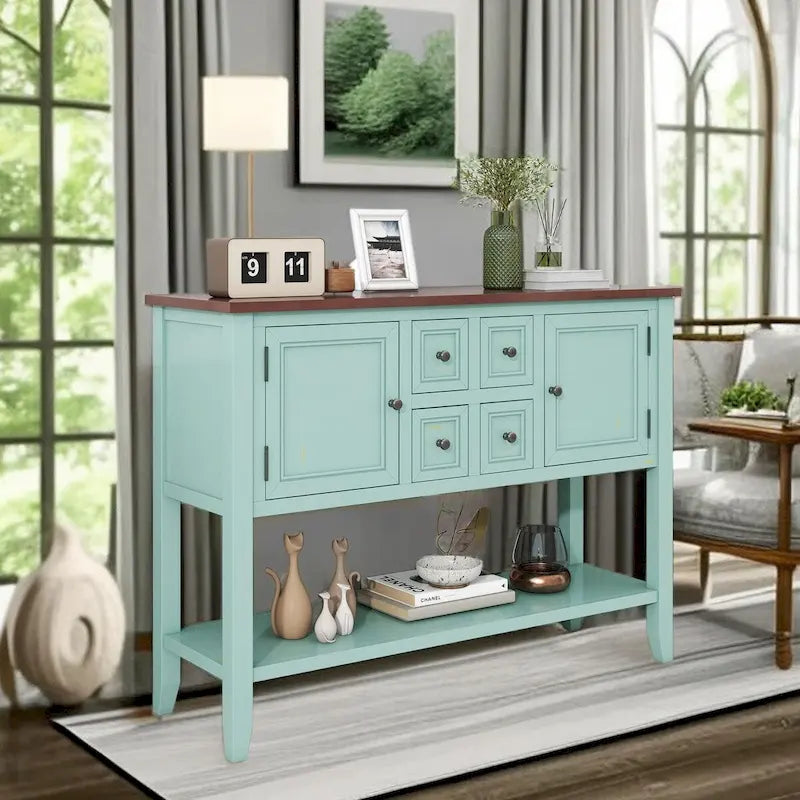Vintage Console Table with Drawers and Cabinets, Retro Sofa Table for Entryway, Living Room and Hallway