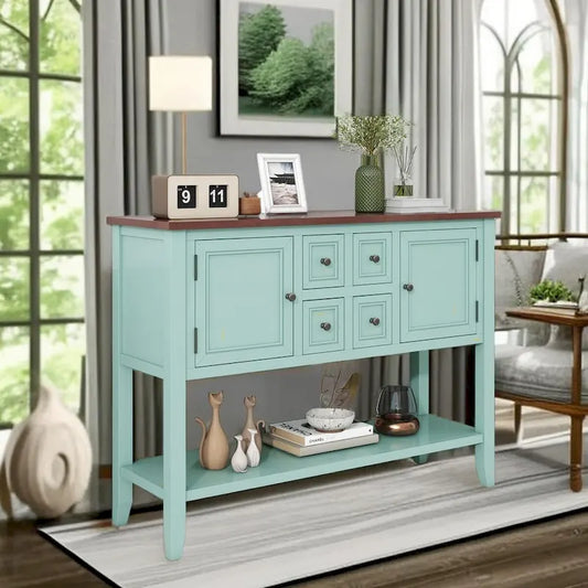 Vintage Console Table with Drawers and Cabinets, Retro Sofa Table for Entryway, Living Room and Hallway