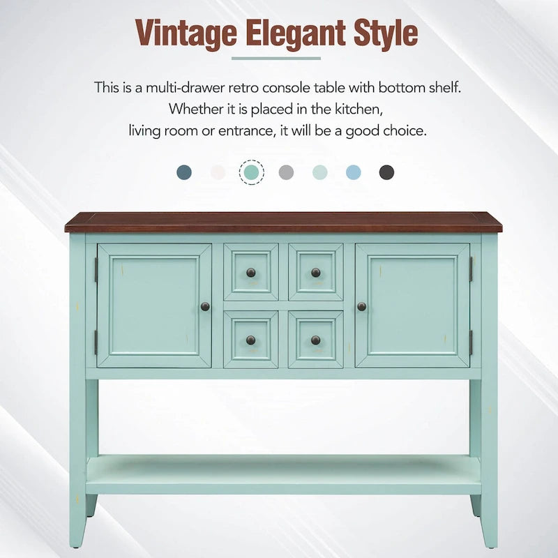 Vintage Console Table with Drawers and Cabinets, Retro Sofa Table for Entryway, Living Room and Hallway