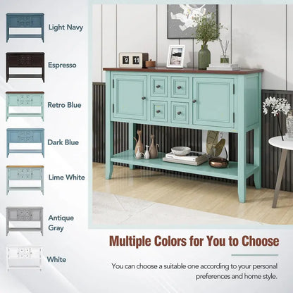 Vintage Console Table with Drawers and Cabinets, Retro Sofa Table for Entryway, Living Room and Hallway