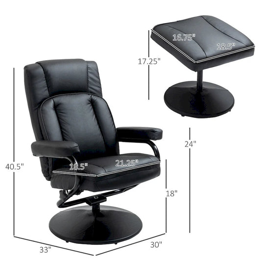 Leather Swivel Recliner with Ottoman Footrest and Armrests