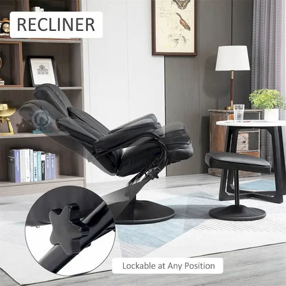 Leather Swivel Recliner with Ottoman Footrest and Armrests