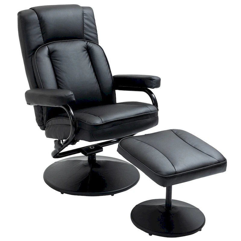 Leather Swivel Recliner with Ottoman Footrest and Armrests