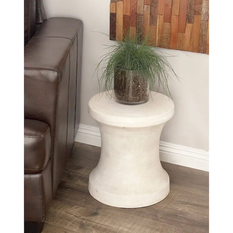 Fiberclay Ceramic Distressed Hourglass Outdoor Accent Table - White or Black - Roche River Decor