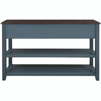 50L Retro Design Console Table with Two Open Shelves, Pine Solid Wood Frame and Legs