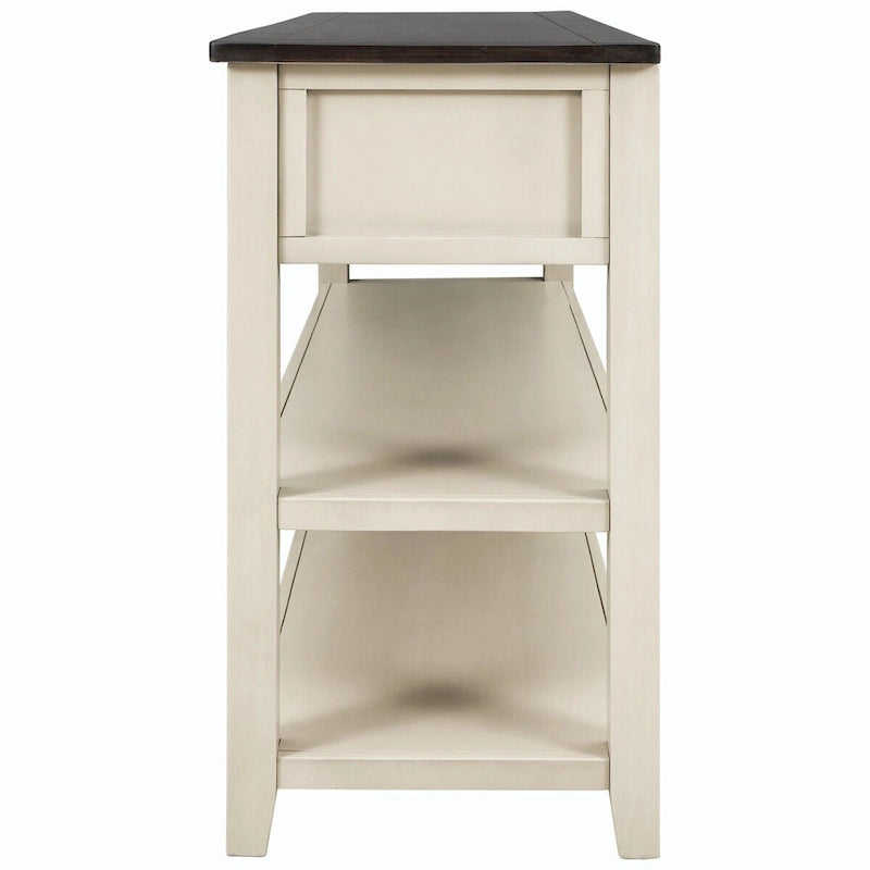 50L Retro Design Console Table with Two Open Shelves, Pine Solid Wood Frame and Legs