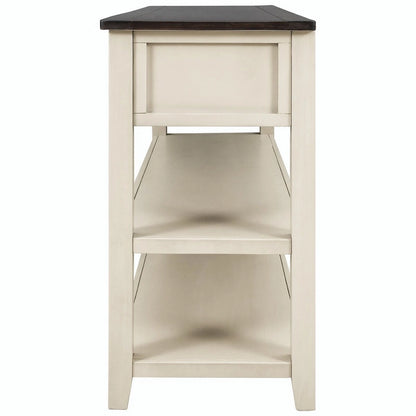 50L Retro Design Console Table with Two Open Shelves, Pine Solid Wood Frame and Legs