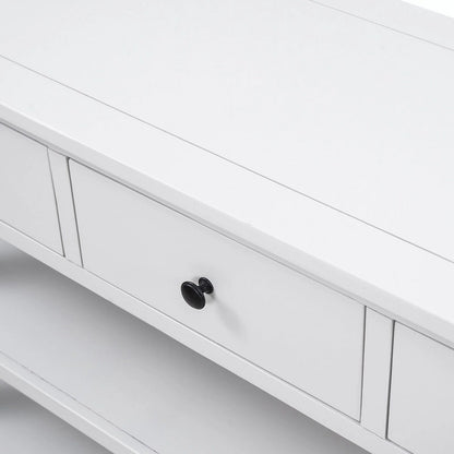 50L Retro Design Console Table with Two Open Shelves, Pine Solid Wood Frame and Legs