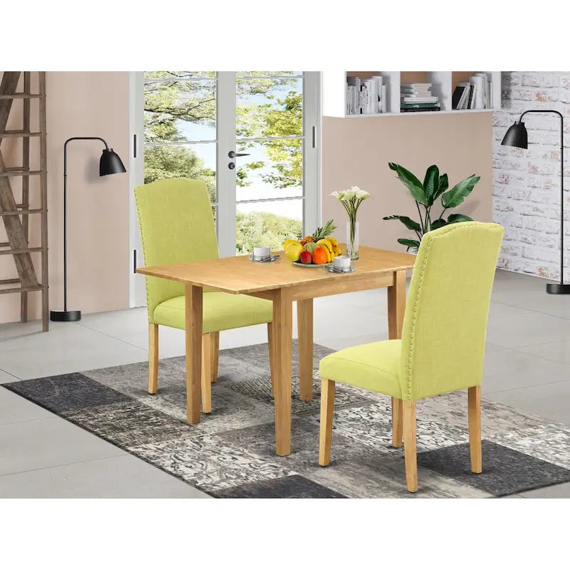 East West Furniture Dining Room Furniture Set- a Rectangle Dining Table and Limelight Linen Fabric Chairs, Oak (Pieces Option)