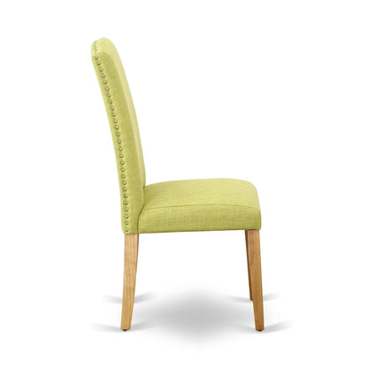 East West Furniture Dining Room Furniture Set- a Rectangle Dining Table and Limelight Linen Fabric Chairs, Oak (Pieces Option)