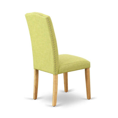 East West Furniture Dining Room Furniture Set- a Rectangle Dining Table and Limelight Linen Fabric Chairs, Oak (Pieces Option)