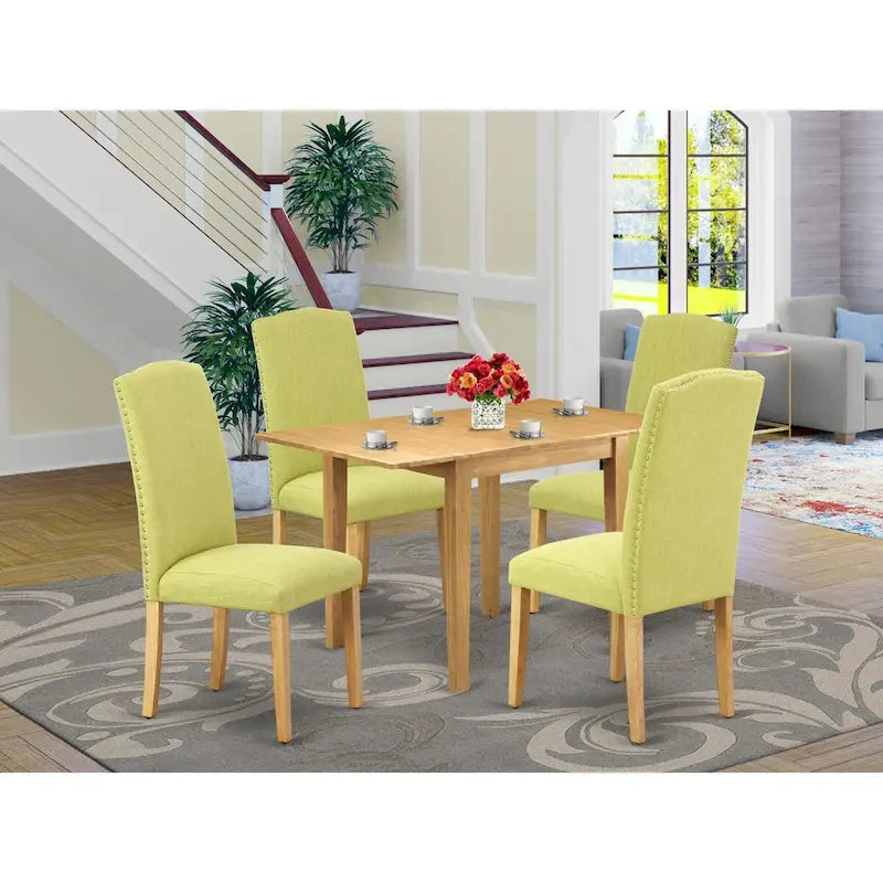 East West Furniture Dining Room Furniture Set- a Rectangle Dining Table and Limelight Linen Fabric Chairs, Oak (Pieces Option)
