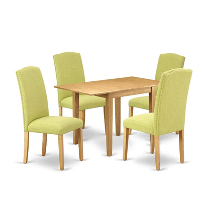 East West Furniture Dining Room Furniture Set- a Rectangle Dining Table and Limelight Linen Fabric Chairs, Oak (Pieces Option)