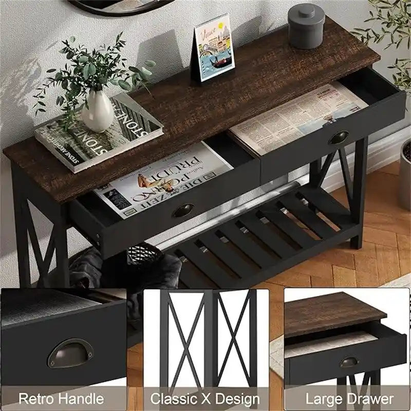47 Farmhouse Console Table with Drawer for Entryway - 11.8D x 47.19W x 31.5H