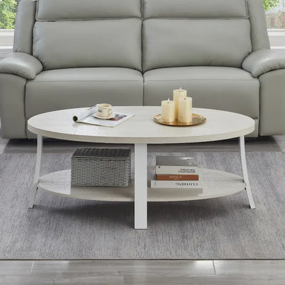 Contemporary Oval Wood Shelf Coffee Table